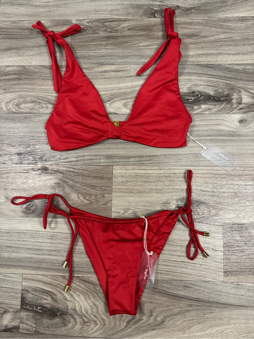 NWT Watercolors by Kenny Flowers Red Tie Bottom Bikini Set Size Medium